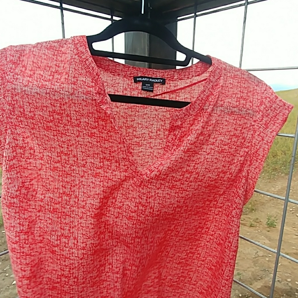 Red and white cap sleeve blouse